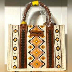 Wrangler Aztec Tan & Brown Geometric Purse Tote Bag Southwestern Canvas NWT